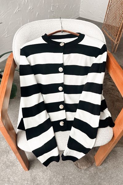 Poliyance Nare Black Striped Cardigan