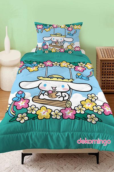 dekomingo Green Flowery Cinnamarol Patterned Baby and Kids Room Quilted Quilt