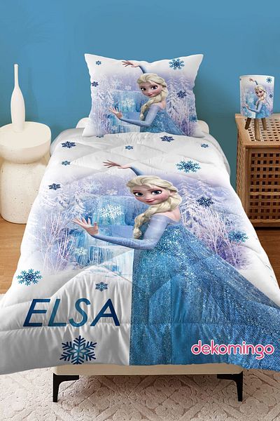 dekomingo Girl Character Snows - Quilted Children's Quilted Quilt and Pillowcases with Terrain Pattern