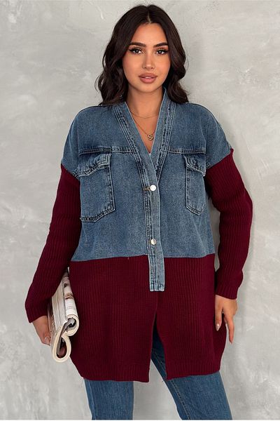 FEMELLE Tricotaj de damă bordeaux Design detaliat Jachetă de blugi oversize