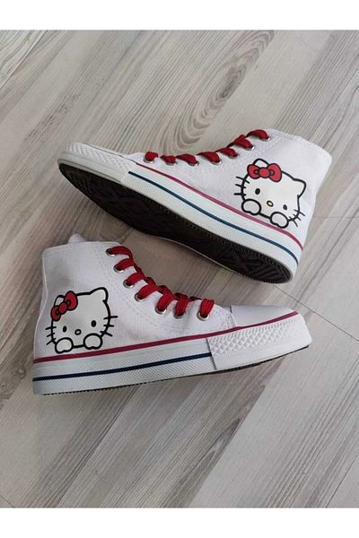 ELİTE STEP Cizme Hello Kitty Kuromi alb-negru, cu șireturi, pantofi sport din in, pantofi sport
