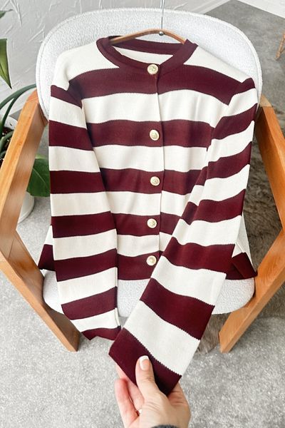 Poliyance Nare Burgundy Striped Cardigan