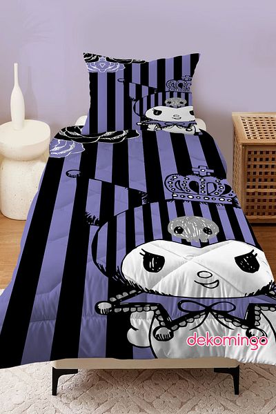 dekomingo Black Striped Purple Kuromi̇ Baby and Children's Room Quilted Quilt