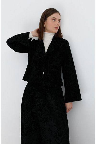 Fatma Atasoy Black Kimono with Crach Velvet Tie