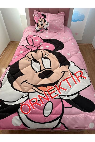 dekomingo Pink Girl Character Patterned Quilted Children's Quilt and Pillowcase