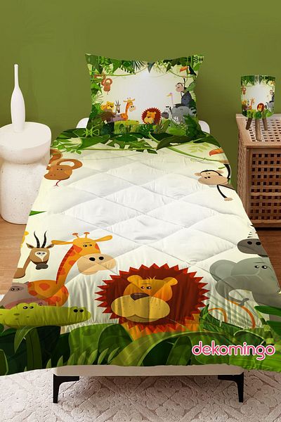 dekomingo TROPICAL ZEBRA GIRAFFE PATTERNED QUILTED KIDS QUILT AND PILLOW CASE