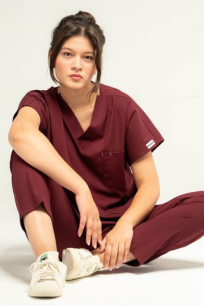 BOSKAMİ MEDİKAL Unisex Core Flex Medical Claret Red Suit - Lycra Bottom and Top Set, Doctor and Nurse Scrubs