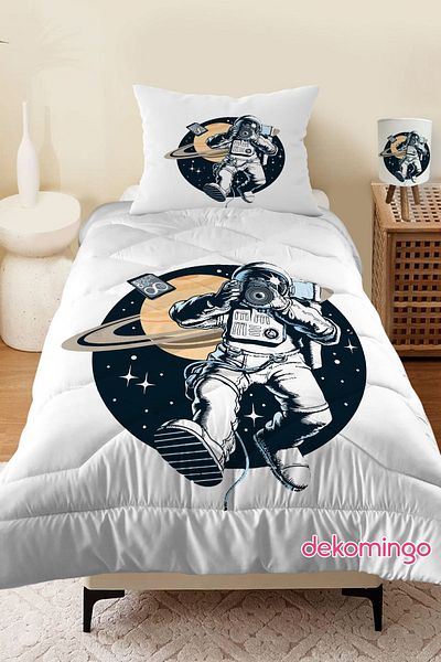 dekomingo ASTRONAUT SPACE PATTERNED QUILTED CHILDREN'S QUILT AND PILLOW CASE