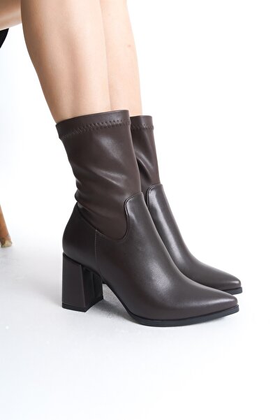 Modabuymus Γυναικείες μπότες Peko Bitter Brown Stretch με εύκαμπτο τακούνι