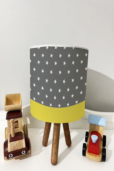 dekomingo Gray Yellow Star Strip Patterned BABY AND CHILDREN'S ROOM LAMP