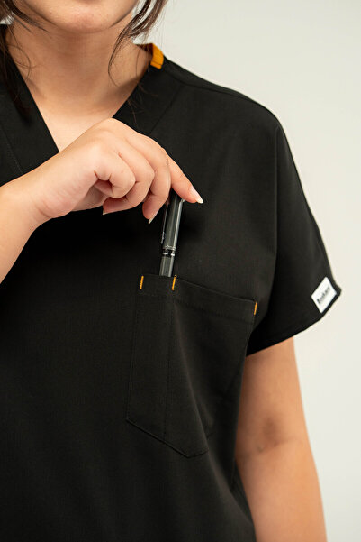 BOSKAMİ MEDİKAL Unisex Core Flex Medical Black Scrubs - Luxury Lycra Bottom and Top Suit