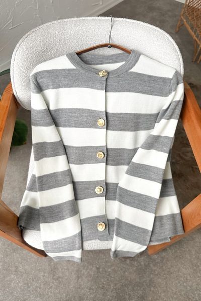 Poliyance Nare Gray Striped Cardigan