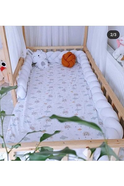 düğüm yastık 200 Cm 3 Knitted Crib Protection - White
