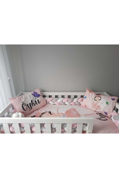 düğüm yastık 360 cm 3 KNITTED CRIB PROTECTION - LIGHT GRAY POWDER PINK WHITE (SUITABLE FOR 60X120 CM CRIBS)