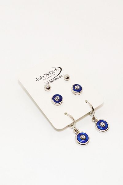 EUROMODA Set of 3 Round Rhinestones and Dangle Screw Earrings - Special Design and Ball Earrings