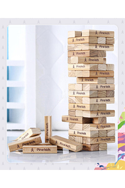 Pine kids Pine Kids Wooden Stacking & Tumbling Tower Game - Family Fun, Motor Skills Development, 54 Blocks