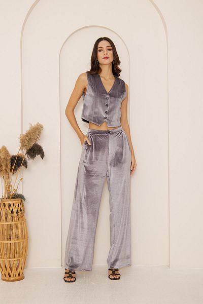 Darlin Moda Anthracite Velvet Women's Crop Vest - Dm7005