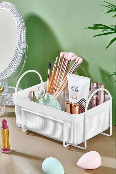 ORSA HOME 394 White Makeup and Cosmetic Organizer, Modern Design Makeup Box