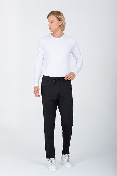 DYNAMO Men's Black Striped Black Sweatpants Straight Leg Diving Fabric AS-129