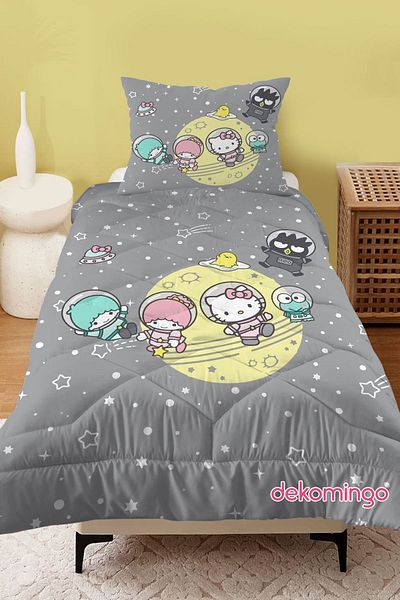 dekomingo Gray Baby and Children's Room Quilted Yorgan with Sanrio Characters