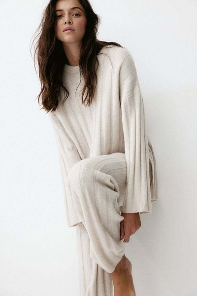 H&M Wool-blend rib-knit trousers