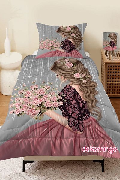 dekomingo BOUQUETED GIRL PATTERNED QUILTED CHILDREN'S QUILT SET