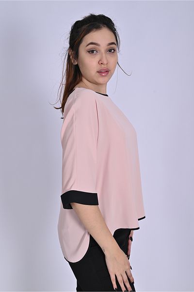 UNIQUE LADY Plain Stylish Large Size Women's Blouse with Piping