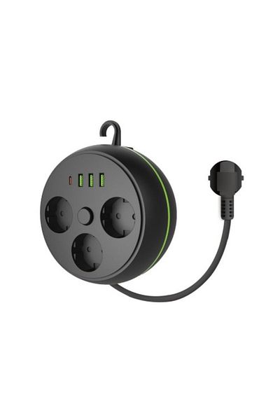 Aırstorr Airstorr Thermal Current Protected Roller 2M Cable 3 Sockets 3 USB 1 Type-C Socket