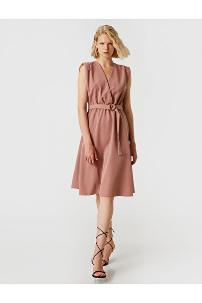 Koton Αμάνικο Μίντι Φόρεμα Ζώνη με V λαιμόκοψη