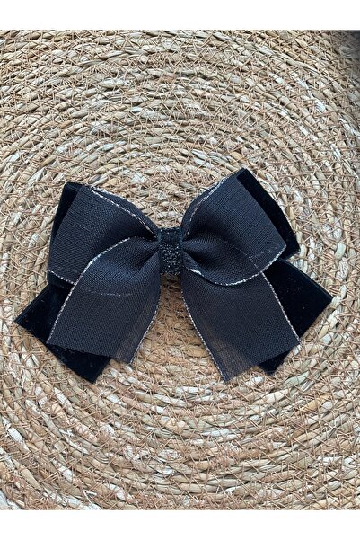 MADE BY PERİ Otomatik Toka. Çift Fiyonklu, Siyah Kadife Ve Simli Siyah Keten ...