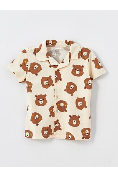 LC Waikiki Lcw Baby Boy Polo Collar Pajama Set with Shorts - Beige Printed