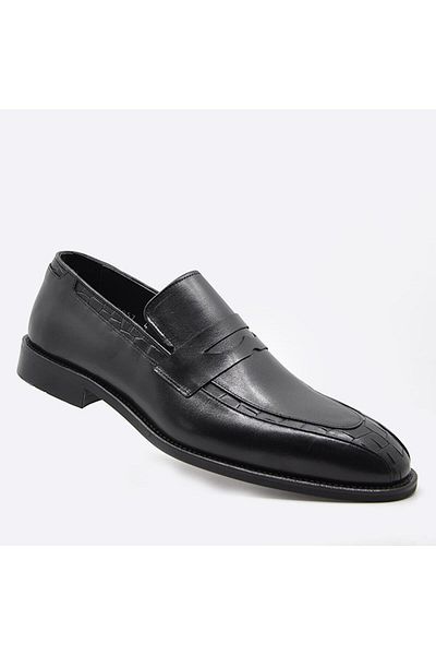 Fosco Black Genuine Leather Men's Casual Shoes - 9957