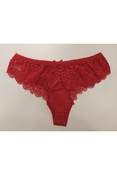 ZAYA Women's Red Lace Pleated Thong
