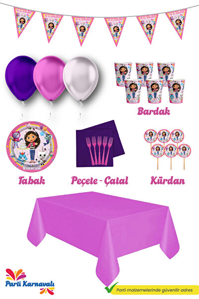 Gabby's Dollhouse 24 Kişilik Doğum Günü Parti Malzemeleri Süsleri Seti