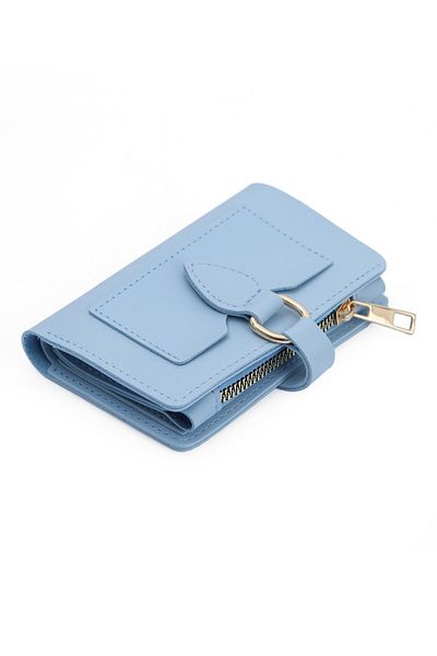 Süzer Deri Portofel de damă la modă Baby Blue - piele artificială moale, compartiment cu fermoar PRS-Elif