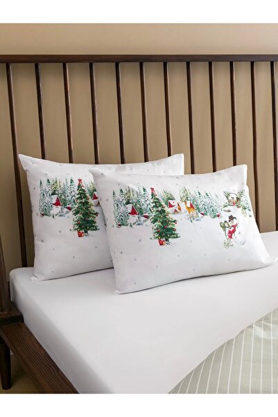 LC Waikiki LCW HOME Білий новорічний тематичний комплект постільної білизни для двомісного ліжка