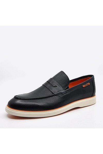 Fosco Navy Blue Genuine Leather Flotter Casual Shoes - 9939