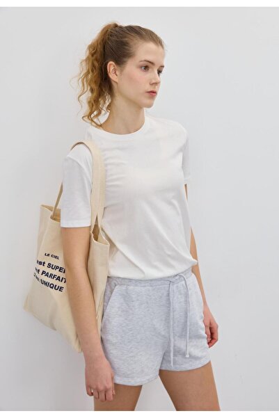 TUBİA Kadın Kar Melanj Nakış Detaylı Şort