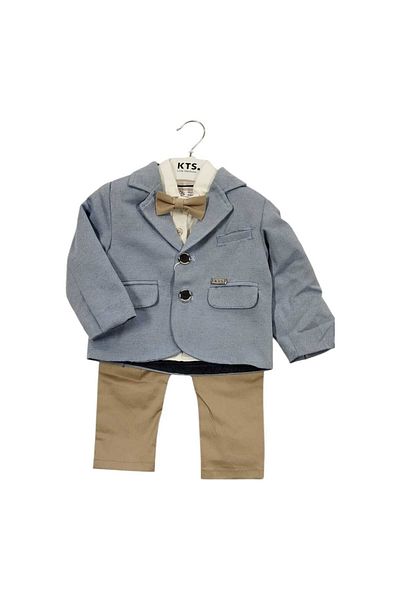 KTS Boy's Lined Jacket Bow Tie Shirt Gabardine Pants 3-Piece Set