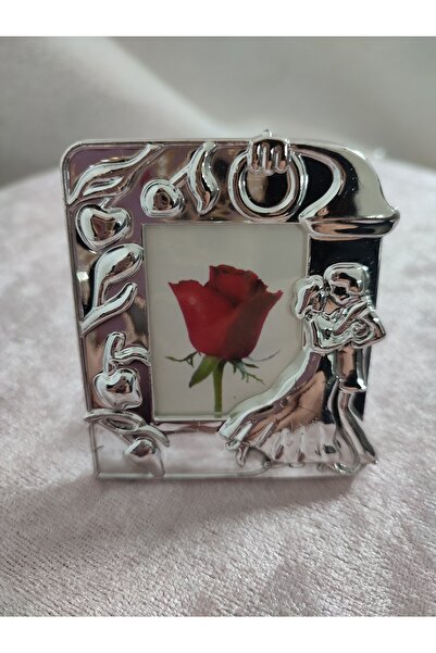 Uslu Çeyiz Gümüş Renk Metal Görünümlü  Resim Çerçevesi Küçük 6*7 Cm 2'li Set