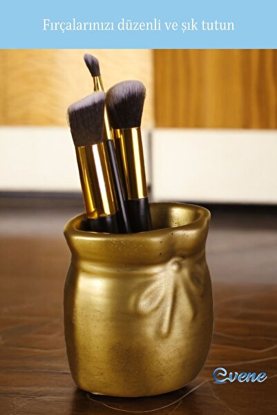 Evene Makyaj Organizeri Makyaj Fırçalığı Makyaj Organizer Düzenleyici Altın Eskitme Renk Model 8