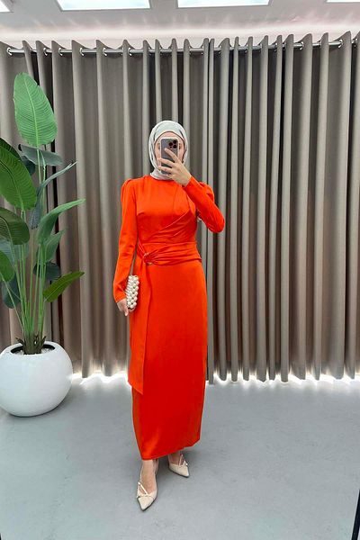 Pardesü Dünyası Rochie de seara Coral - Detaliata cu centura