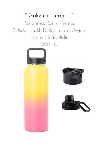 fitmart Sky - Vacuum Stainless Steel Coffee Beverage Thermos - 3 Lids Are Gifts - 1200 ml