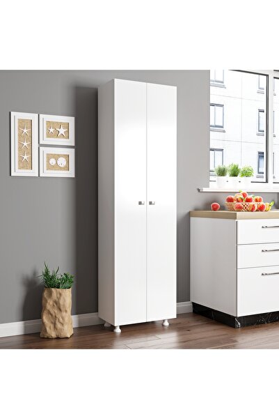 Sakura Ahşap Hunerika Cordoba çok amaçlı dolap/kiler dolabı-Wood Beyaz-Minifiks Bağlantılı