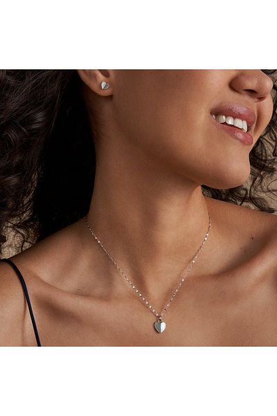Fossil Harlow Silberfarbene Kette Und Ohrknöpfe Geschenkset Jf04669set