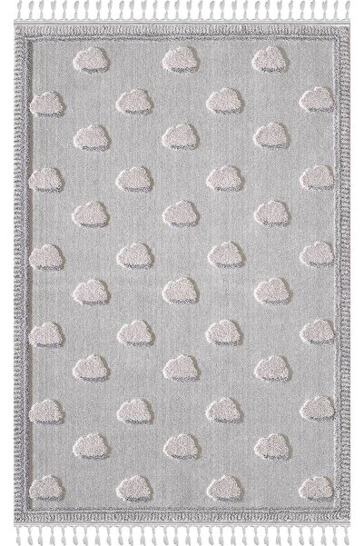 evser halı Kids - White Cloud Bulut Desenli Çocuk Takma Saçaklı Çocuk Halısı