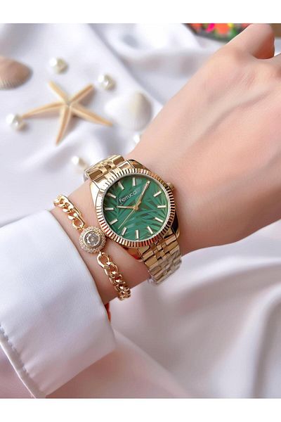 Ferrucci طقم ساعة يد نسائية مخصصة وسوار مع طلاء أيون مقاوم للماء بطول 30 مترًا - B03328.03