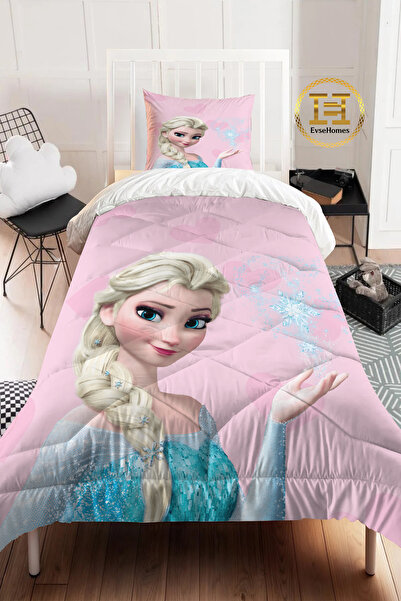 DİJİTAL BASKI  PEMBE ELSA YORGAN SETİ ( YORGAN - YASTIK KILIFI )