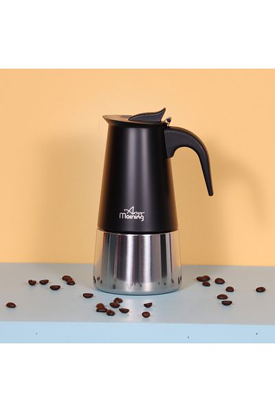 Any Morning Fe001-6 Espresso kávovar Indukční moka konvička nerez 300 ml Černá