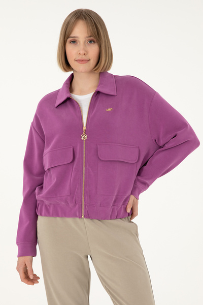 U.S. Polo Assn. Kadın Menekşe Modal Karışımlı Fermuarlı Polo Yaka Sweatshirt ...